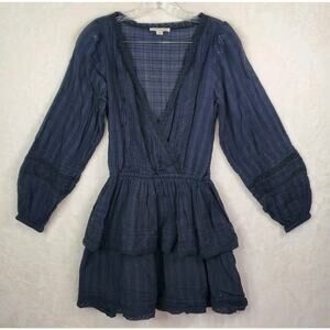 American Eagle Ruffle Tiered Eyelet Lace Dress Swing Deep V-Neck Cottagecore Med